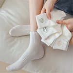 1 5 Pairs Cartoon Face Print Socks Cute & Lightweight Short Socks Women's Stockings & Hosiery