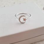 C36880 - 925 Sterling Silver Cz Moon And Star Ring - Size 8