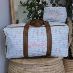 Travel Bag Hospital Bag Duffel Bag Blue Stripe Flamingo