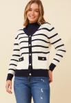 Ladies Log Sleeve V-neck Stripe Jersey In Ivory - Ivory XL