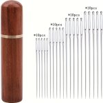 40PCS Big Eye Needles Diy Hand Sewing Needles Wood Needle Holder Storage Bottle Needle Set Accessories Sewing Tools