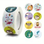 500PCS ROLL Round Cartoon Animal Thank You Stickers For Teacher Rewards Sealing Diy Crafts Self-adhesive Labels