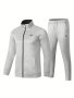 2PCS Sports Suit Men's Comfy Stand Collar Zip Up Solid Jacket & Active Thermal Breathable Drawstring Pants For Outdoor Activities