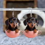 Chic Acrylic Dachshund Dog In Tea Cup Earrings - Cute Cartoon Coffee Mug Design Perfect Gift For Teens & Adults