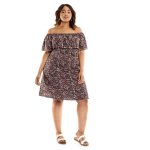 Donnay Plus Size Ditsy Floral Print Casual Dress - Red & Black