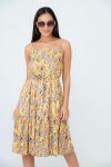 Angelique Belted Strappy Knee Length Floral Summer Dress