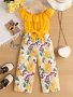 Girl's Ruffled Hem Floral Patchwork 1pc Jumpsuit Capris Length Elegant & Fashion Romper For Everyday Vacation Outfit