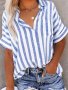 Plus Size Striped Pocket Button Front Blouse Casual Short Sleeve Collared Blouse For Spring & Summer Women's Plus Size Clothing