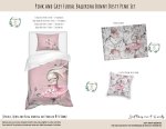 Kids Duvet Set Pink And Grey Floral Ballerina Bunny Dusty Pink Background