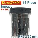Tork Craft 15PC Phillips No. 2 X 50MM Pwr Impact Insert Bits Tic-tac Case TCIPH025015