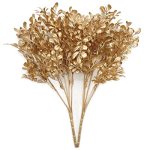 Pasyou Fake Plants Christmas Decorations Golden Artificial Flowers Leaves Faux Foliage Home Garden Plastic Grass Shrubs Indoor O