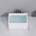 47" Acrylic Freestanding Bathtubs Square Shaped Japanese Soaking Tub Stand Alone Tubs W pop-up Chrome Drain Slotted Overflow Cup