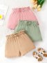 3pcs 100% Cotton Muslin Solid Color Textured Bow Decor Shorts For Girls Cool And Comfy Breathable Versatile Outfit Summer Gift