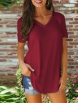 Women's Solid Color Top V-neck Short Sleeve T-shirts Casual Summer Shirts Women's Clothing