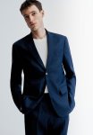 Slim Fit Linen Jacket - Dark Blue