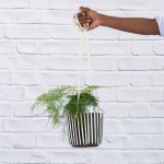 Emerson Leather Matte Hanging Pot - Black & White Stripe - 16CM Excl. Plant