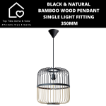 Black & Natural Bamboo Wood Pendant Single Light Fitting - 350MM