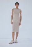 Boat-neck Jersey Dress - Beige