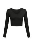 Long Sleeve Crop Tops For Women Date Night Party Cheerleader Costume For Girls Fall Trendy Black XS