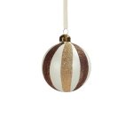 Bauble With Gold And Pearl With Vertical Lines 8CM