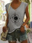 Graphic Print V Neck T-Shirt Casual Cap Sleeve T-Shirt For Spring & Summer Women's Clothing