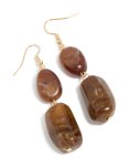 Goldair Gold Rectangular Brown Beaded Drop Earrings