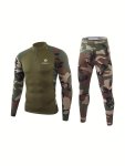Men's Camouflage Print Shirt And Pants Set 1/4 Zip Knitted Warm Thermal Underwear Sport Bodybuilding Long Sleeve Top And Bottoms