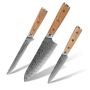 Luxury Olive Wood Full Tang Damascus Chef Knife Set In Gift Box