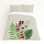 Kids Duvet Set Big Watercolour Giraffe And Leaf