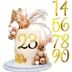 10PCS Cake Topper Number Design Cake Decoration Golden Cake Topper For Party For Wedding Birthday Party Supplies Food Decoration