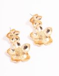 Goldair Gold Double Flower Drop Earrings
