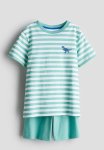 Printed Cotton Pyjamas - Green Striped