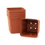 Square Plastic Pot Terracotta 9CM - 5PC Bulk Purchase Containers.