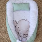 Baby Nest Baby Sleeping Pod Simple Grey Green Monochrome Ellie Elephant