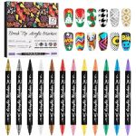 12 Colors Nail Art Pens Set Kalolary 3D Nail Polish Pens Quick-drying Acrylic Paint Markers Double-headed Drawing Painting Liner