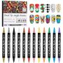 12 Colors Nail Art Pens Set Kalolary 3D Nail Polish Pens Quick-drying Acrylic Paint Markers Double-headed Drawing Painting Liner Brush For Diy Nail A