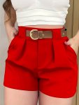 High Waist Shorts Without Belt Casual Solid Color Slant Pocket Shorts For Summer & Spring Women's Clothing