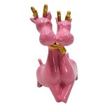 Resin Love Deer Figurine Pink And Gold 20CM