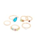 Goldair Gold Multicoloured Diamante & Pearl Rings 6-PACK - M l