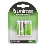 Uniross Aaa 4PK 600MAH Rechargeable Batteries