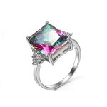 Vsoruln 925 Sterling Silver Colorful Zircon Fashion Natural Topaz Ring Square Perfect Cut Rainbow Topaz Gemstone Promise Rings C