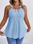 Plus Size Eyelet Embroidery Cami Top Casual Ring Linked Sleeveless Top For Summer Women's Plus Sizeclothing