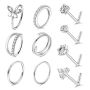 Stainless Steel Nose Rings Hoop Studs Set Of 10 For Women Men Body Piercing