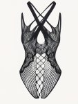 Solid Floral Lace Teddy Sexy Fishnet Cut Out Bodysuit Women's Sexy Lingerie & Underwear