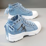 Women's Canvas Platform Sneakers Zip Detail Lace Up High Top Shoes Casual All-match Sports Shoes