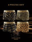 4 Pcs Men's Luxury Black Golden Print Boxer Briefs - Super Soft Ice Silk Feelings Antibacterial & Breathable - Elastic Sports Sh