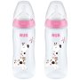Nuk Temperature Control Bottle 300ML With Size 2 Silicone Teat 6-18M Twin Pack - Girl