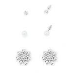 3 Pack Silver And Pearl Stud Earrings