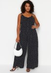 Plus Polka Dot Maxi Jumpsuit - Black