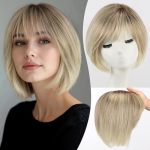 Emmor Human Hair Toppers For Women Short Bob Real Hair With Bangs 10" Side Part Hairpieces For Women With Thin Hair 6.5" 6.5" La